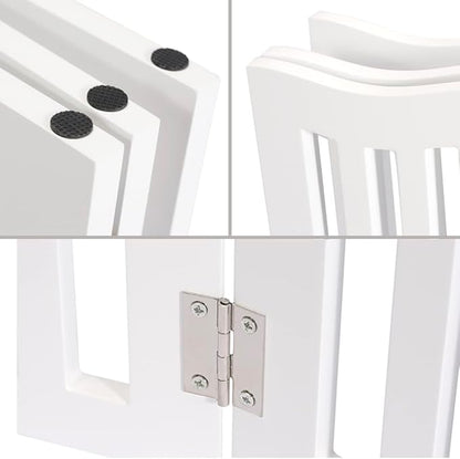 Pet Gate, Wooden Free Standing Dog Gate for Small Dogs and Cats. Great Folding Fence for Doorways, Halls, Stairs. White