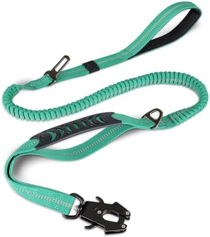 Joytale Tactical Dog Leash Heavy Duty, 4-6FT Shock Absorbing Bungee Lead with 2 Padded Handle, Metal Carabiner Clip, Car Seatbelt, Strong No Pull Leash for Medium Large X-Large Dogs, Teal