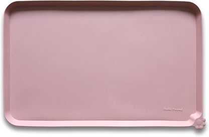 Hoki Found L Silicone Non Slip Pet Food Mats - Placemat for Dog Cat - Waterproof Dog Cat Food Mats - Carpet Friendly - Neutral Pink
