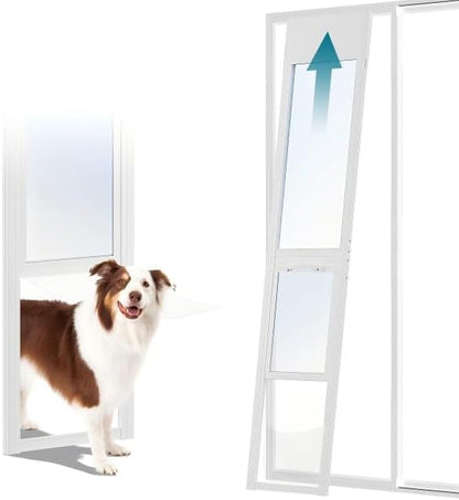 MOPHOTO Dog Door for Sliding Glass Door with Lock, Adjustable Height 80.7"- 86.6" Pet Door for Sliding Glass Door, Insert Sliding Dog Door for Renters and Apartments Patio