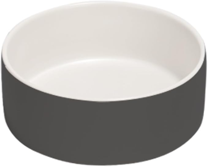 SPUNKYJUNKY 13.5OZ Ceramic Dog and Cat Bowl, Modern Cute Weighted Food Water Bowl for Replacement White-Grey (1 Pack)