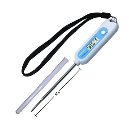 Veterinary Thermometer for Large Animals. Fast, Accurate Temperatures in 8-10 Seconds. Four-Inch Stainless-Steel Probe with Blunt Tip. Safe for All Large Farm Animals & Pets., White