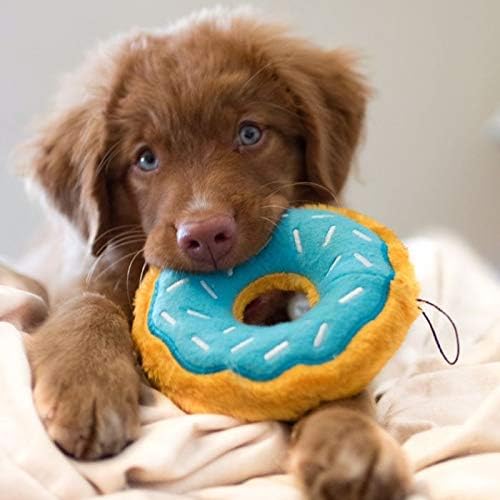 ZippyPaws Donutz - No Stuffing Dog Toys to Keep Them Busy, for Small and Medium Dogs, Squeaky Pet Toy for Boredom, Unstuffed Chew Toy, Soft Plush Puppy Products, Funny Food Toy - Blueberry Donut