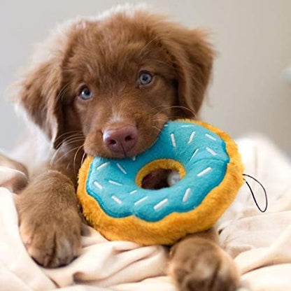 ZippyPaws Donutz - No Stuffing Dog Toys to Keep Them Busy, for Small and Medium Dogs, Squeaky Pet Toy for Boredom, Unstuffed Chew Toy, Soft Plush Puppy Products, Funny Food Toy - Blueberry Donut
