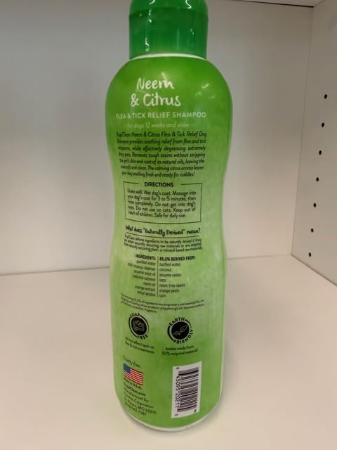 TropiClean Citrus Flea & Tick Shampoo for Dogs, Soothing Bite Relief, Fresh Citrus Scent, Made in the USA, 20oz.