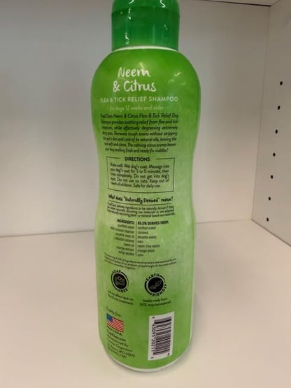 TropiClean Citrus Flea & Tick Shampoo for Dogs, Soothing Bite Relief, Fresh Citrus Scent, Made in the USA, 20oz.
