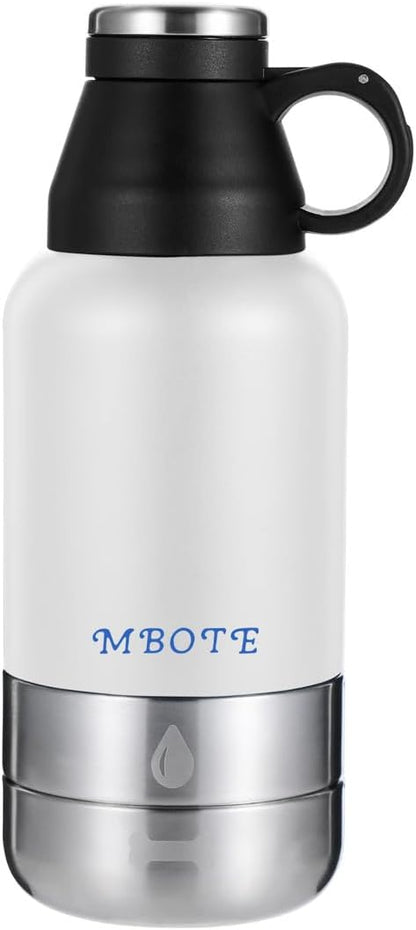 3-in-1 Portable Dog Water Bottle, 32oz Stainless Steel Insulated, Includes 2 Collapsible Bowls - Leakproof Travel Water Dispenser for Dogs