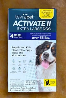 TevraPet Activate II Flea and Tick Prevention for Dogs, Extra Large Dogs 55+ lbs, Topical Drops, 4 Month Flea and Tick Treatment