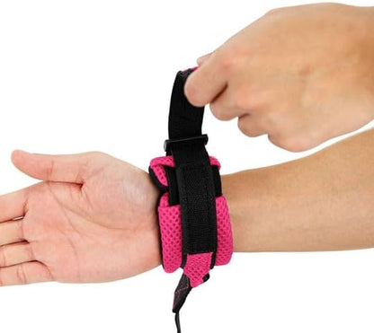 Gooby Soft Mesh Wrist Band Surfer Leash - Flamingo Pink, 6 FT - Comfortable Hands Free Leash with Elastic Band for Small, Medium and Large Dogs