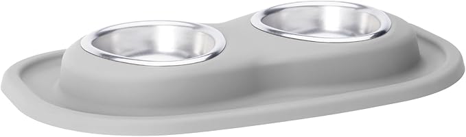 WeatherTech Double Low Pet Feeding System - Compact and Portable Dog/Cat Food and Water Station - 8 oz (1 Cup) Light Grey (DL0801LG)