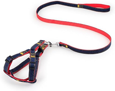 Hypeety Dog Denim Leash Harness Adjustable Heavy Duty Durable Dog Collar No-Pull for Training Walking Running, Good for Large Medium Small Dog (XL (16.14" - 26.77" Chest Girth))