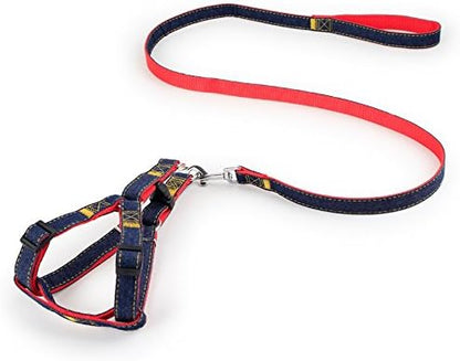 Hypeety Dog Denim Leash Harness Adjustable Heavy Duty Durable Dog Collar No-Pull for Training Walking Running, Good for Large Medium Small Dog (XL (16.14" - 26.77" Chest Girth))