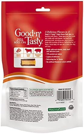 Good'n'Fun Good 'n' Tasty Triple Flavor Roll Ups 4 Oz Cheese,Beef,Pork,(Pack of 4)