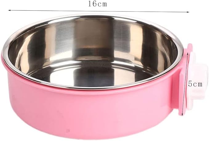 Pet Hanging Bowl 2-in-1 Removable Stainless Steel Food Hanging Bowl for Puppy/Cat, Andiker Pet Bowl Hanging Cage Large Water Food Feeder for Dogs Cats (Large, Pink)