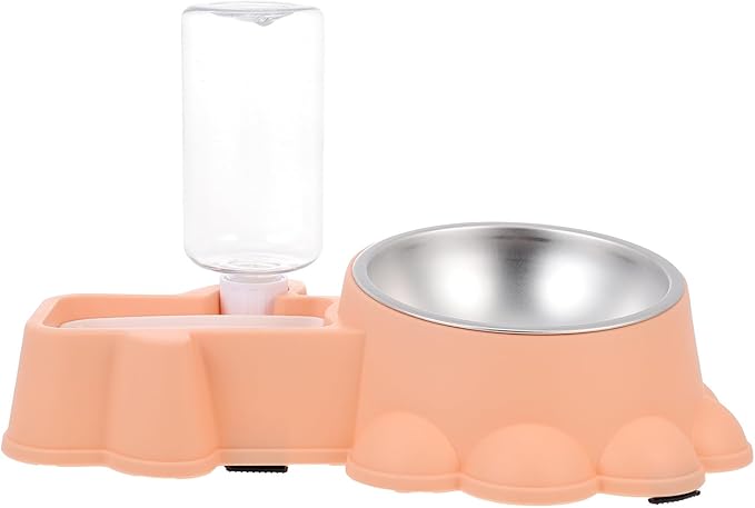KALLORY Automatic Stainless Steel Dog Bowl with Water and Food Dispenser, Wear-Resistant Pet Feeding Container for Puppies and Dogs, Orange-Pink, Suitable for Home Use