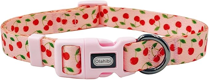 Dog Collar and Leash Set, Cherry Pattern, Polyester Material, 5ft Leash, for Small Dogs.(Small,Pink Cherry)