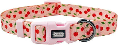 Dog Collar and Leash Set, Cherry Pattern, Polyester Material, 5ft Leash, for Small Dogs.(Small,Pink Cherry)