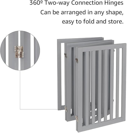 unipaws 36”H Free Standing Pet Gate for Dogs and Cats, Tall Wooden Dog Gates for Doorway, Stairs, Dog Room Divider, Foldable Pet Fence for The House, Expandable Barrier, Indoor Use, Grey