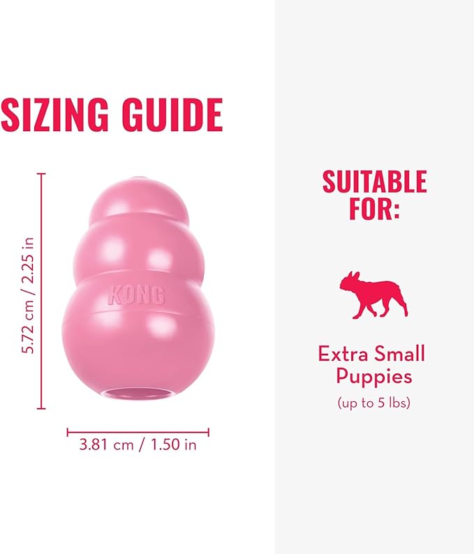 KONG Puppy - Natural Teething Rubber Chew Toy for Dogs - Stuffable Dog Toy for Extended Playtime - Chew & Fetch Toy for Puppies - for XS Puppies - Pink