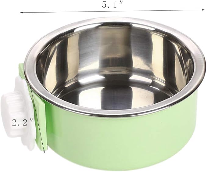 Pet Hanging Bowl 2-in-1 Removable Stainless Steel Food Hanging Bowl for Puppy/Cat, Andiker Pet Bowl Hanging Cage Large Water Food Feeder for Dogs Cats (Small, Green)