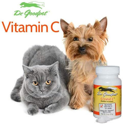 Crystal-C by Dr. Goodpet | Buffered Vitamin C Powder for Dogs and Cats, Ascorbate for Immune System Support, Stress Defense, Gum Care & Oral Health | Gentle for Digestion, Natural Pet Supplement