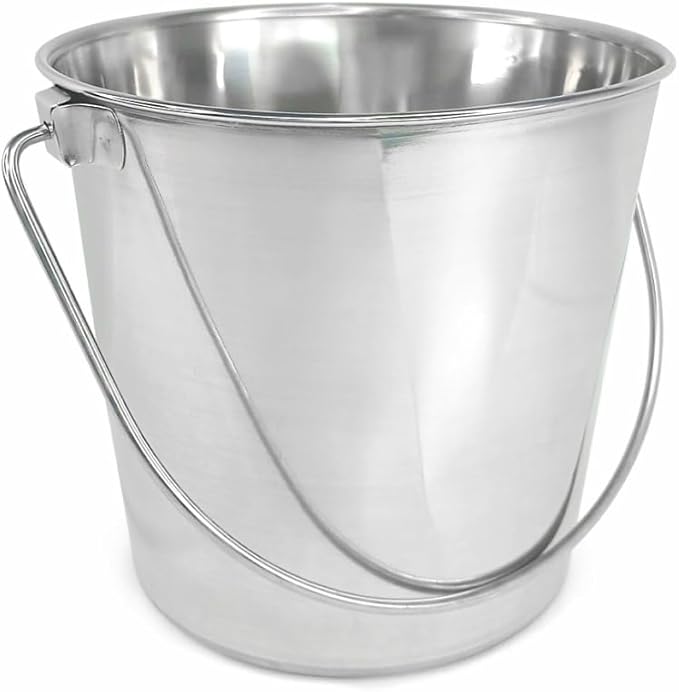 Heavy Duty Stainless Steel Bucket 1.5 Gallon - 6 Quart Flat Side Metal Bucket for Feeding & Watering Pets, Livestock & Cleaning - Perfect for Crates, Kennels, Cages & Hang on Fences