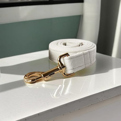 Love Dream Velvet Dog Collar and Leash Set, Soft & Comfy Adjustable Dog Leash and Collar with Heavy Duty Metal Buckle for Small Medium Large Dogs Training & Walking (Small, White)