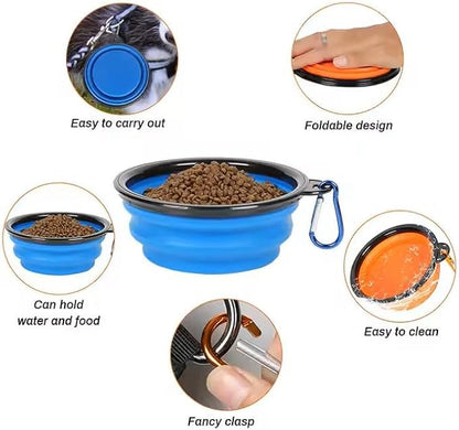Limpet Collapsible Bowls,Set of 2 Travel Water Bowls for Pets, Portable Pet Feeding Watering Dish for Walking Parking Traveling with 2 Carabiners. (Black+Black, Large)