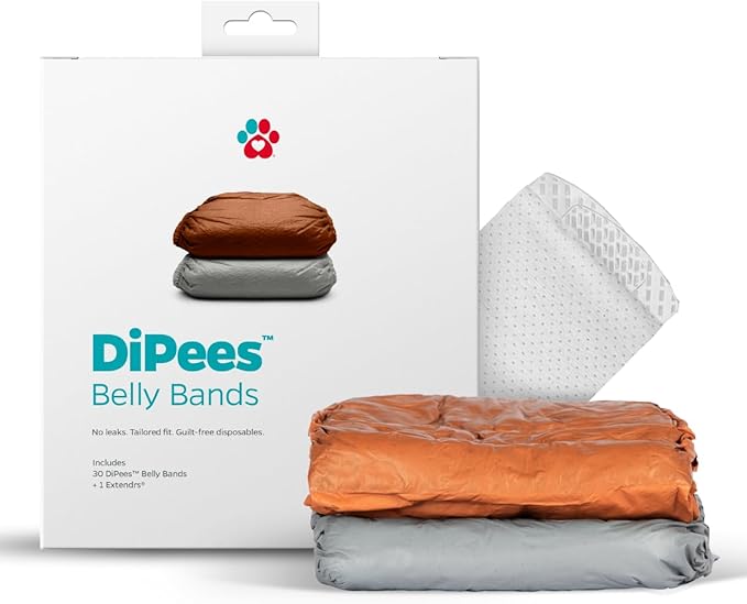 Pet Parents® DiPees® Disposable Belly Bands for Male Dogs + Extendrs®, Male Dog Wraps, Leak Proof, Up to 83% Plant Based, Premium Disposable Dog Diapers Male (Natural, Large (20-27"), 20ct)