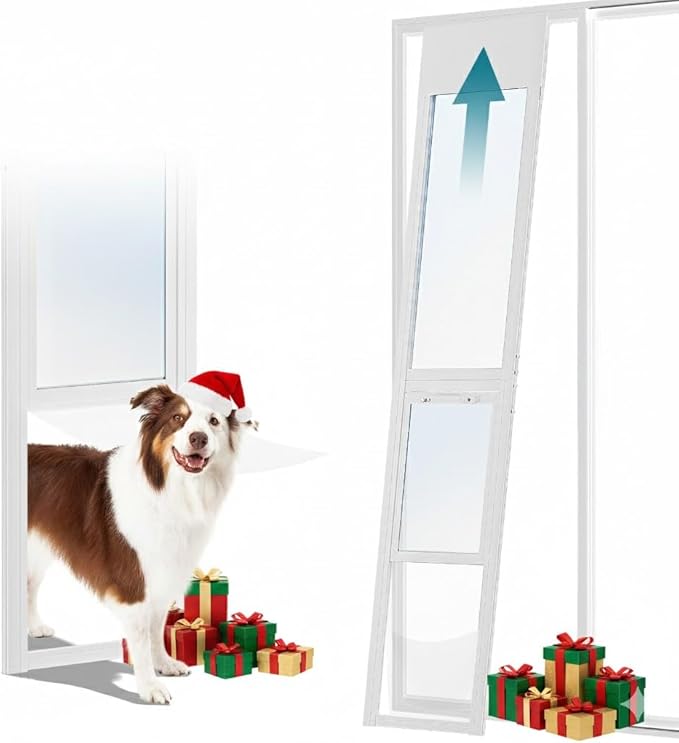 MOPHOTO Sliding Glass Dog Door, Adjustable Height 80.7"-86.6" Dog Door for Sliding Door, Lockable Pet Door Panel for Patio, Balcony