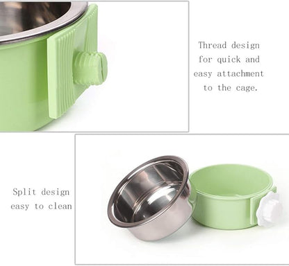 Pet Hanging Bowl 2-in-1 Removable Stainless Steel Food Hanging Bowl for Puppy/Cat, Andiker Pet Bowl Hanging Cage Large Water Food Feeder for Dogs Cats (Small, Green)