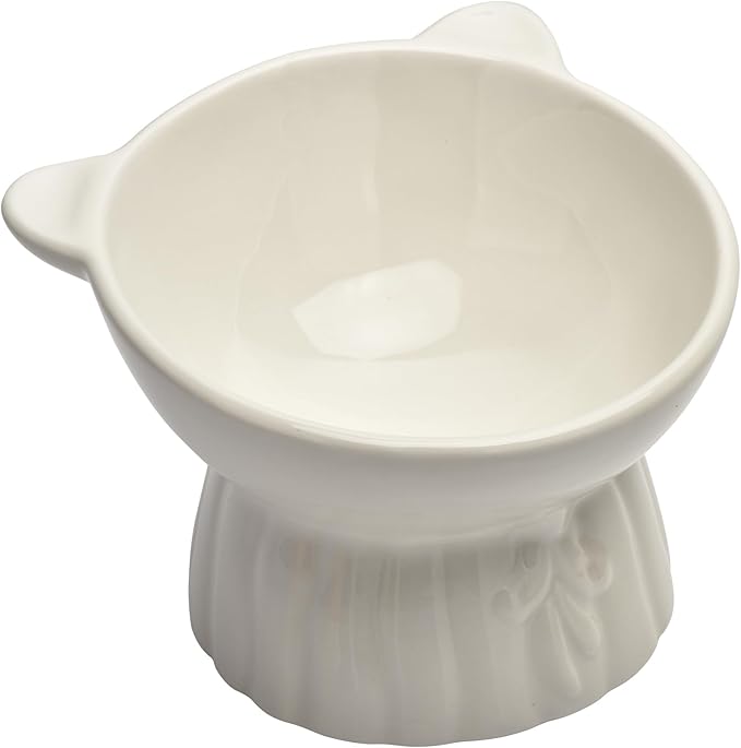 Elevated Cat Food Bowl,8 Oz Ceramic Raised and Tilted Water Bowl,Anti Vomiting and Protect Pets Spines Dishes for Fat Faced Cat, Indoor Cats,Kitten,Small Dog (Black)