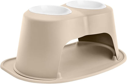 WeatherTech Double High Pet Feeding System w/Plastic Dog/Cat Bowls - 12" High Stand Tan (PDHC6412TNTN)