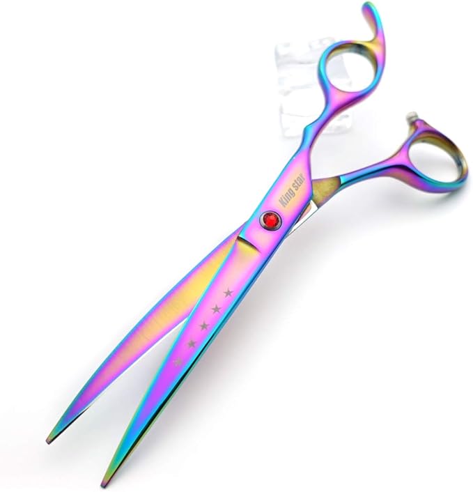 KINGSTAR 7.0in Titanium Rainbow Professional Pet Grooming Scissors Set,Straight & Thinning & Curved Scissors 4pcs Set for Dog Grooming,(Rainbow)