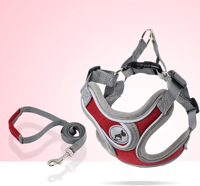 Dog Harness with Leash Set, No Pull Adjustable Step in Collars Frenchie Harness Vest for Small Medium Dog Walking and Running (S, Red)