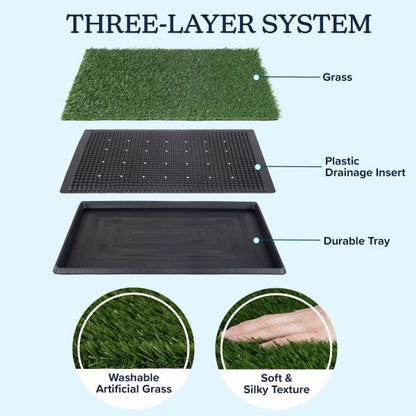 Artificial Grass Puppy Pee Pad for Dogs and Small Pets - Set of Three 18.25x14.25 Inch, Reusable 3-Layer Turf Pads for Dogs - Indoor and Outdoor Fake Grass Potty Pet Supplies by PETMAKER
