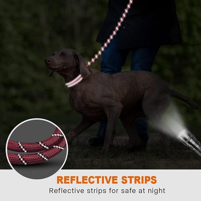 Taglory Rope Dog Leash 4 FT with Comfortable Padded Handle, Highly Reflective Threads Leash and Anti-Tangle Clip for Walking Medium Large Dogs, 1/2 inch, Pink