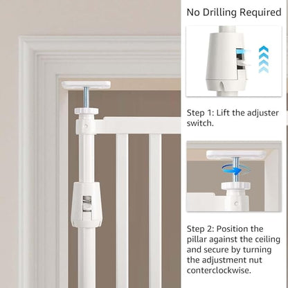 unipaws 75" High Extra Tall Cat Gate, Auto Closing and No Drilling Safety Gate for Doorway Hallway Stairs, Cat Dog Proof, Fit for 21"-34" Wide Opening, Indoor Use, White