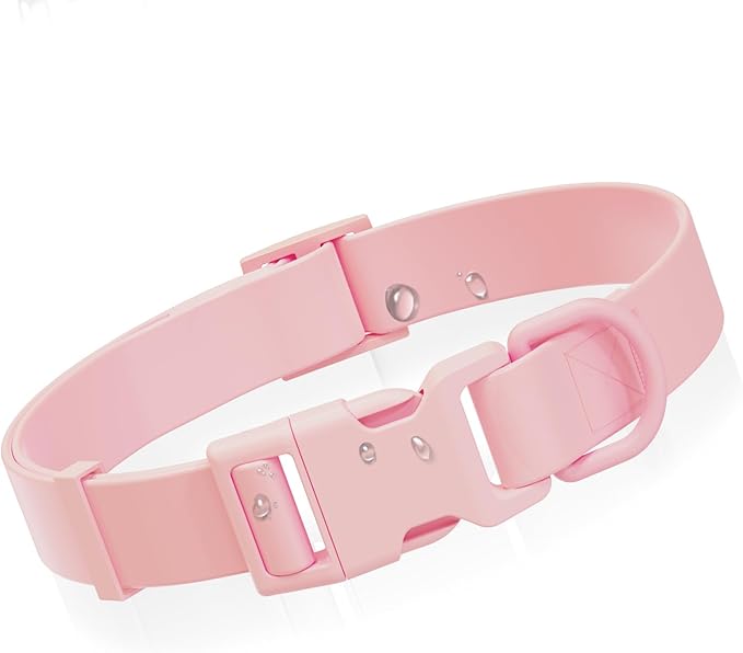 Waterproof Dog Collar, Rubber Adjustable Collars with Quick Release Buckle, Odor-Resistant, Easy to Clean Pet Collars for Small Medium or Large Dogs (Pink, M 11.8-18.5 inch)