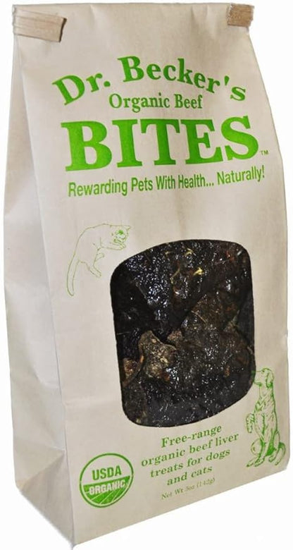 Dr. Becker's Organic Beef Bites | 100% Pure Meat Protein | Grain Free Liver Training Treats for Dogs & Cats, 5 oz