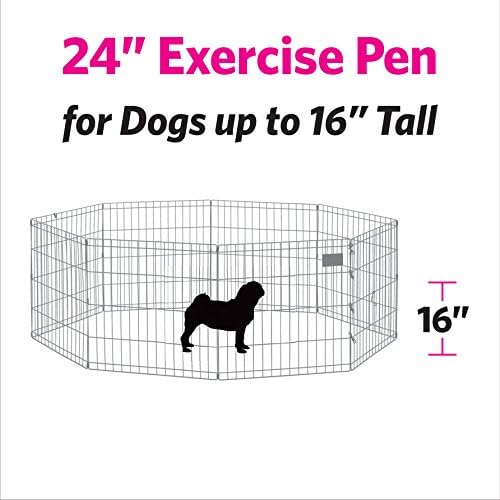 MidWest Homes for Pets 24-Inch Exercise Pen, for Indoor and Outdoor Use, 16 Sq Feet of Play, Single Door Folding Dog Pen, with Large Door Opening & Secure Latch, Easy to Set Up, Foldable Dog Playpen