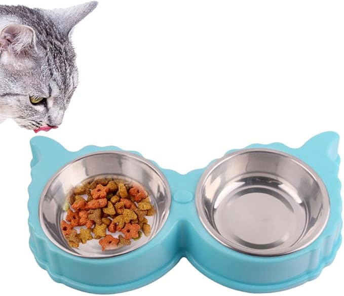 Pets Feeder Bowl Dog Dishes Large Size Double Dog Bowl Stainless Steel Water Food Bowls Feeder Solution for Dogs Cats Pet Supplies Blue