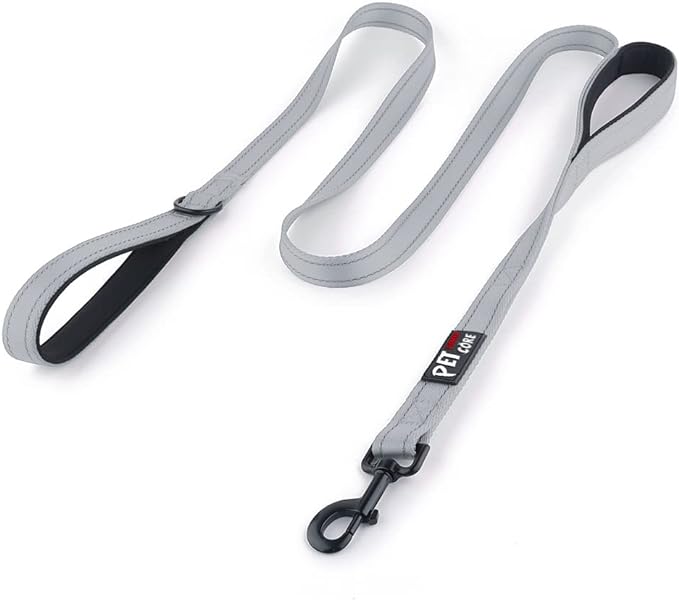 Plutus Pet Double Handle Dog Leash 5ft, Heavy Duty, Reflective Dual Handle Dog Leash for Safety Training, for Medium Large Dogs,2 Handle Leads(Gray)