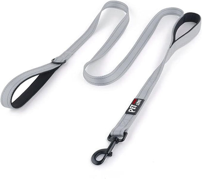Plutus Pet Double Handle Dog Leash 6ft, Heavy Duty, Reflective Dual Handle Dog Leash for Safety Training, for Medium Large Dogs, 2 Handle Leads(Gray)
