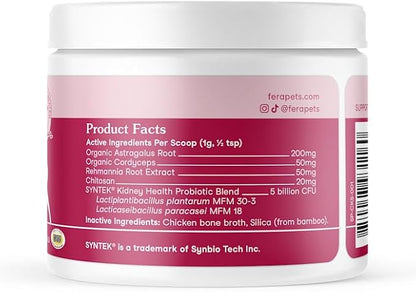 Fera Pets Dog Kidney Support Supplement with Antioxidants & Probiotics - Enhances Renal Health & Function - Promotes Regular Detoxification - Powder - 60 Scoops