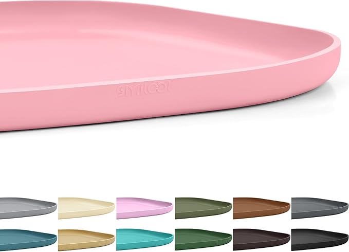 Smilool Small Silicone Pet Food Mat with Raised Edge for Food and Water Bowl, Square Dog Feeding Mats, Cat Food Trays for Floor Waterproof, Rubber Tray for Dogs and Cats, 12 x 12 x 0.7 Sakura Pink