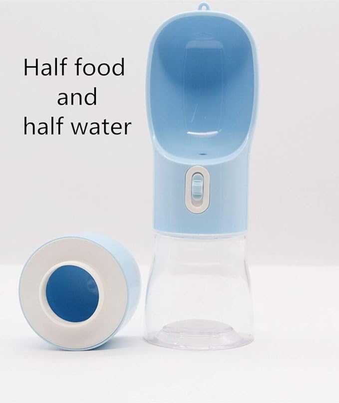 Portable Dog Water Bottle - Leak Proof Dog Water Dispenser with Bowl & Food Container, Dishwasher Safe Food Grade Plastic for Pet Puppy Outdoor Walking Hiking Travel Blue