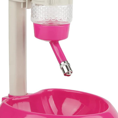 Adjustable Dog Bowl Feeder, Food Grade Plastic Pet Drinking Water Bottle and Food Dish Set with Adjustable Height, for Small Medium Large Dogs (Rose Red)