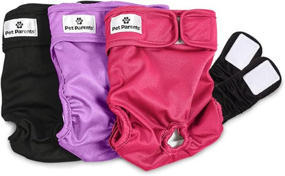 Pet Parents® Washable Dog Diapers (3pack) + Extendrs® of Durable Doggie Diapers, Premium Dog Diapers Female (Large, Princess)
