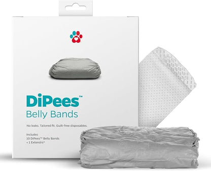 Pet Parents® DiPees® Disposable Belly Bands for Male Dogs + Extendrs®, Male Dog Wraps, Leak Proof, Up to 83% Plant Based, Premium Disposable Dog Diapers Male (Grey, Large (20-27"), 10ct)